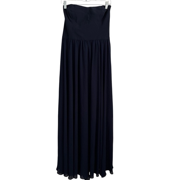 Dress The Population Ella Strapless Crepe Chiffon Gown in Midnight Blue-Size L - Picture 3 of 9